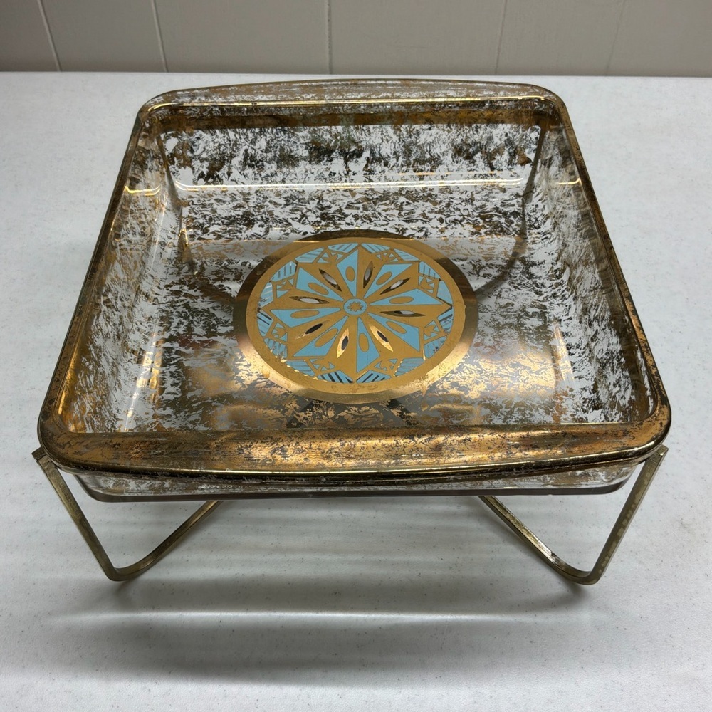 Georges Briard/Culver? MCM Vintage Unsigned Pyrex Baking Dish With Warmer Stand